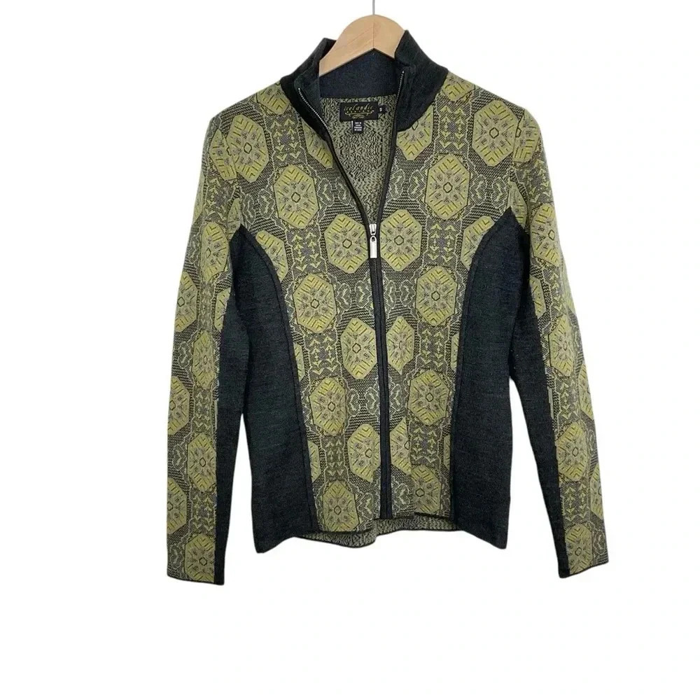 Icelandic Wool Jacket Full Zip Gray Yellow Size Small